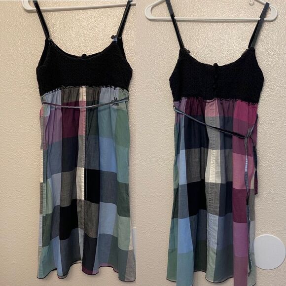 VOLCOM Bahama breeze crochet top plaid Sun dress cotton beachy surf Y2K S - Picture 1 of 13